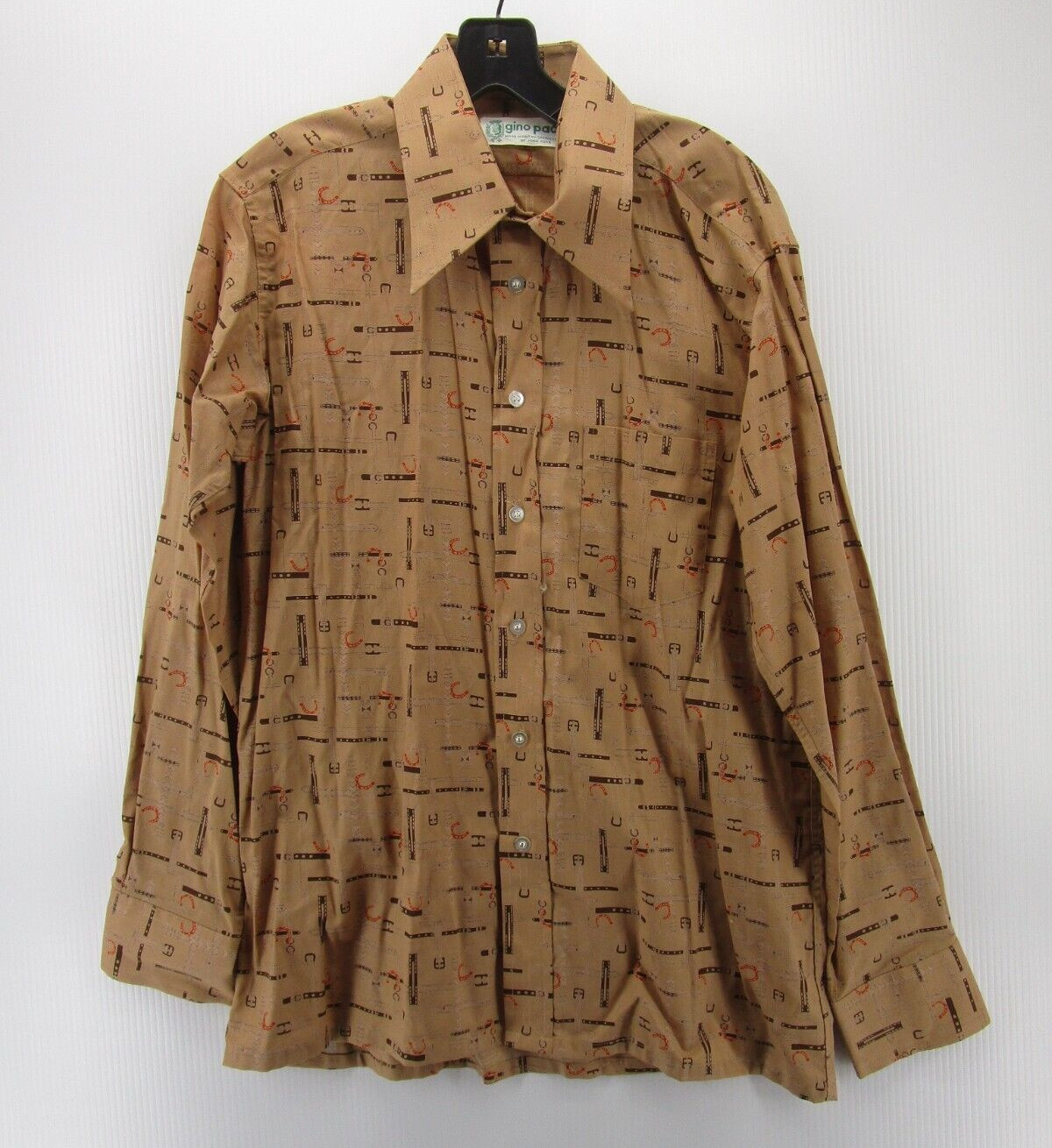 VINTAGE Gino Paoli Shirt Men Large Brown Button Down Equestrian Horses 90s 80s