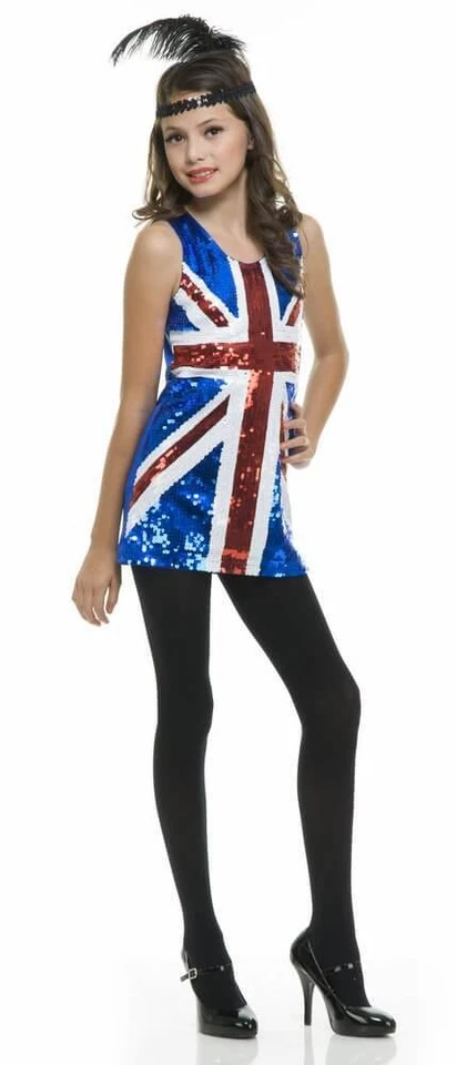 Ребенка дети британский флаг 60-х годов платье с блестками Юнион Джек платье-Uk 8/10 костюм - Изображение 3 из 3