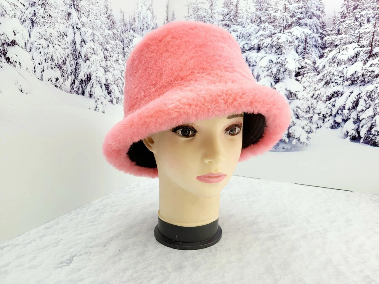 Sheepskin panama fur winter hat Unisex bucket hat gift for women
