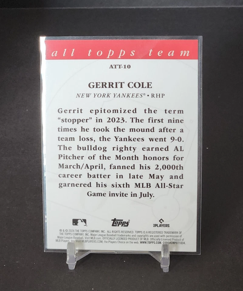 Gerrit Cole 2024 Topps Series 1 All Topps Team #ATT-10 - Image 2 of 2