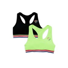 Justice Girls Seamless Sports Bra Size 34 Black/Green 2Pk --Y4--