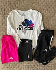adidas Girls 4pc Activewear Set Size XS/5T Logo Tee Pants Leggings Shorts
