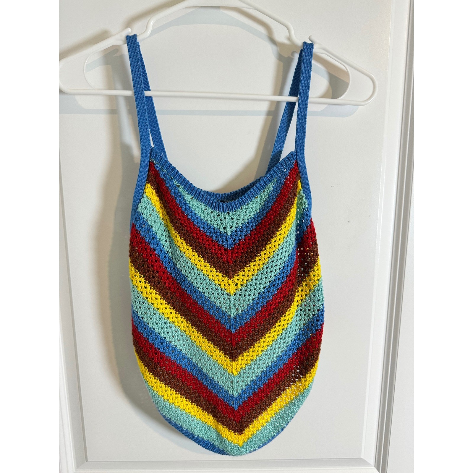 Almost Famous Crochet Striped Sleeveless Top Multicolor Size XL