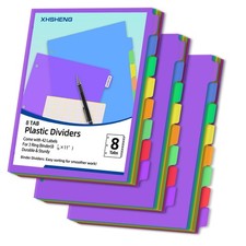 24PCS/3 Set 3-Ring Binder Dividers with Tabs,8 Tab Plastic 8 TAB, Rainbow