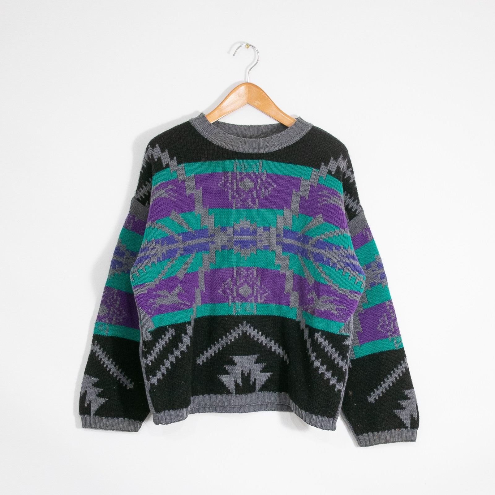 Vintage Aztec Pattern Reversible Wool Sweater Men… - image 1