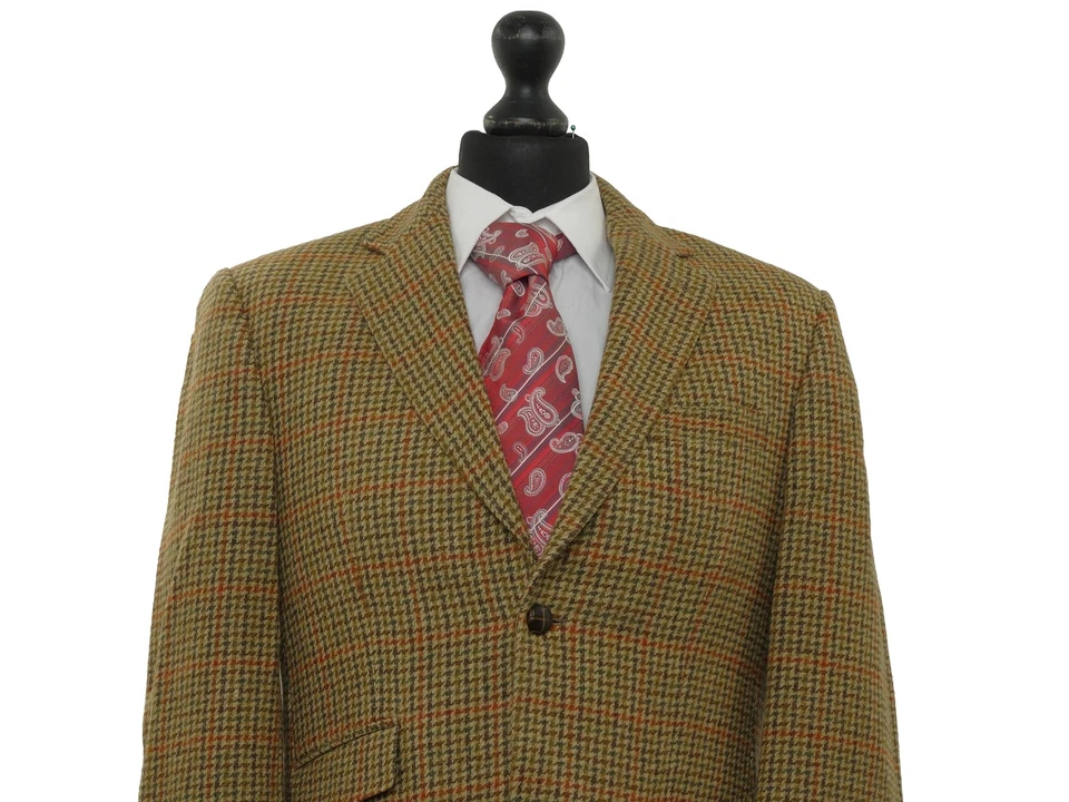 Harris Tweed Herren Sakko Jackett 48 grün oliv kariert Einreiher 2-Knopf - Bild 2 von 4