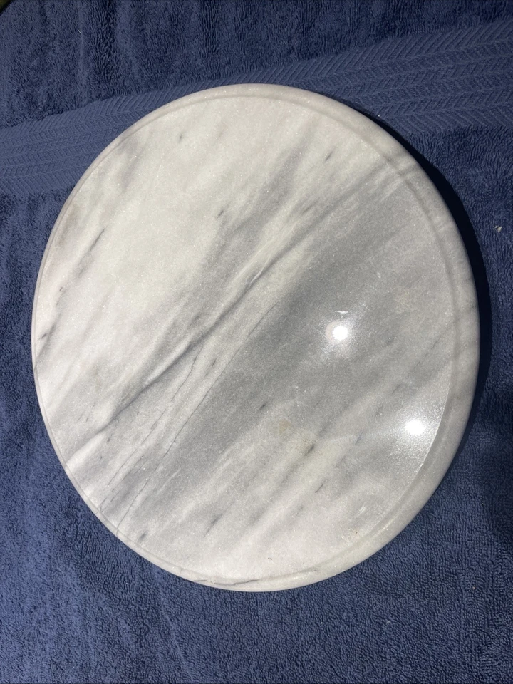 Marble with Marble Lazy Susan Base 12 1/4" Gray/ White. Vintage - Image 2 of 4