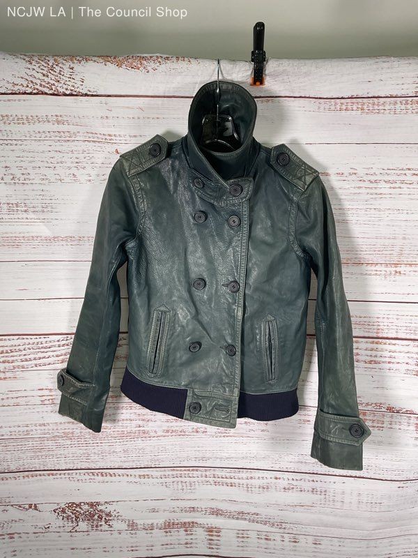 R13 Women's Double Breasted Green Leather Biker Jacket Size M Made in Italy