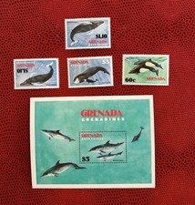 GRENADA 1982 DAUPHINS DOLPHINS 4 TIMBRES + BLOC FEUILLET NEUF ** MNH