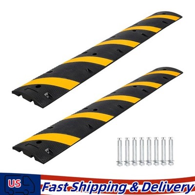 2 Pack 6Ft Rubber Speed Bump 2 Channel 66000 LBS Load Heavy Duty Speed Hump