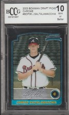 2003 Bowman Chrome Jarrod Saltalamacchia Braves Rookie Baseball Card BCCG Mint10. rookie card picture