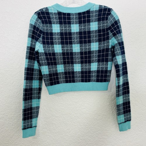 Hazel Moon 2 Pc Skirt Set Size Small Tartan Plaid Knit Cardigan Turquoise Navy - Picture 5 of 15
