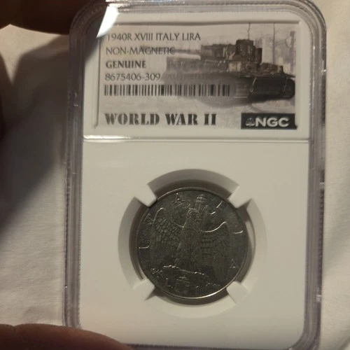 1940R NGC Certified Genuine WW2 XVIII Non Magnetic Italy Lira