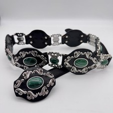 Tony Lama Concho Belt 36 Leather Green Stone Western Rodeo Cowgirl Vintage Rare