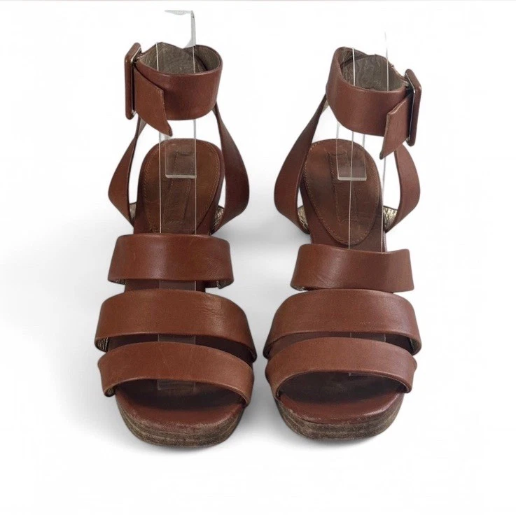 复古 Banana Republic 棕色皮革绑带高跟鞋女式 7 码 — 第 2/4 张图片