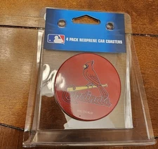 ST. LOUIS CARDINALS NEOPRENE  CAR COASTER ABSORBENT SET OF 4 MLB BRAND NEW