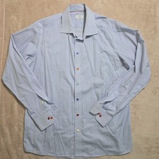 Eton Mens Dress Shirt 18 46 XXL Contemporary Long Sleeve Button Up Striped