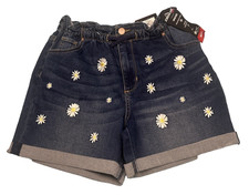 NEW Jordache Adjustable Daisies Embroidered Shorts High Rise Midi Denim Sz 16