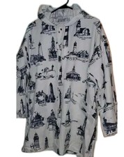 Vintage Michigan Rag Co Lighthouse Hooded Jacket Large Snap Front Coastal 80s
