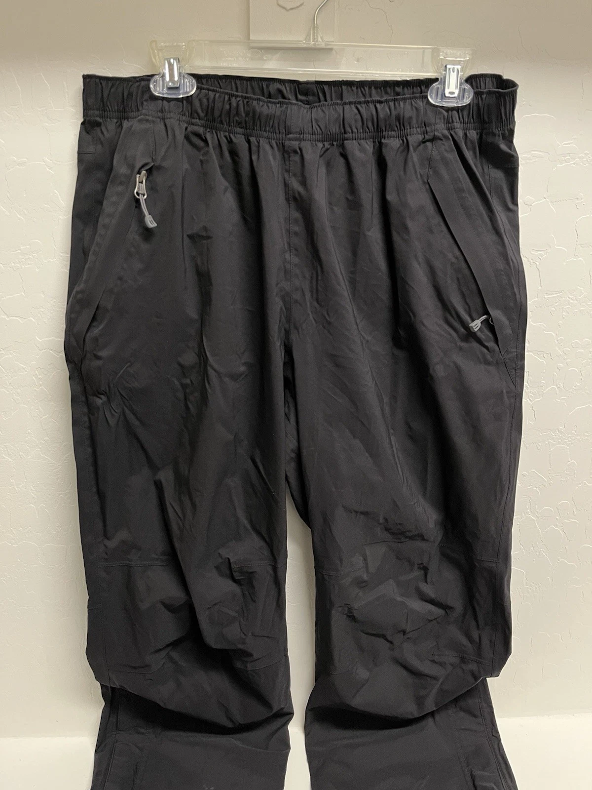 REI Pants Men Large 30L Black E1 Elements Waterproof Shell Lined Zipper Ankles