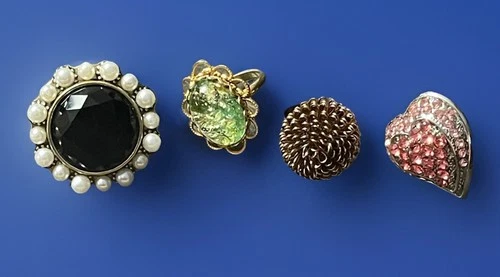 Vintage 4 pc Lot of Costume Jewelry Rings  All With Adjustable Bands