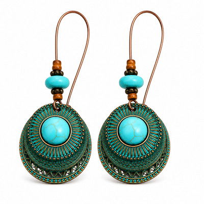 Vintage Boho Style Dangle Drop Earrings With Turquoise For Women Fashion Jewelry