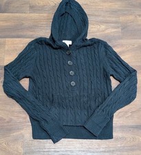 Polo Jeans 1967 Ralph Lauren Women  s Cable Knit Hooded Pullover Sweater Navy L