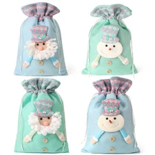 4 Pack Christmas Drawstring Gift Bags, 16"x11" 3D Christmas Gift Wrapping Bag...