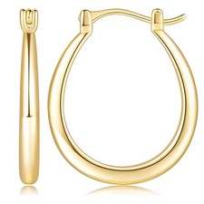 14k Gold U-shaped Earrings Ovular Drop Dangle Shiny Hoop Earrings For Women