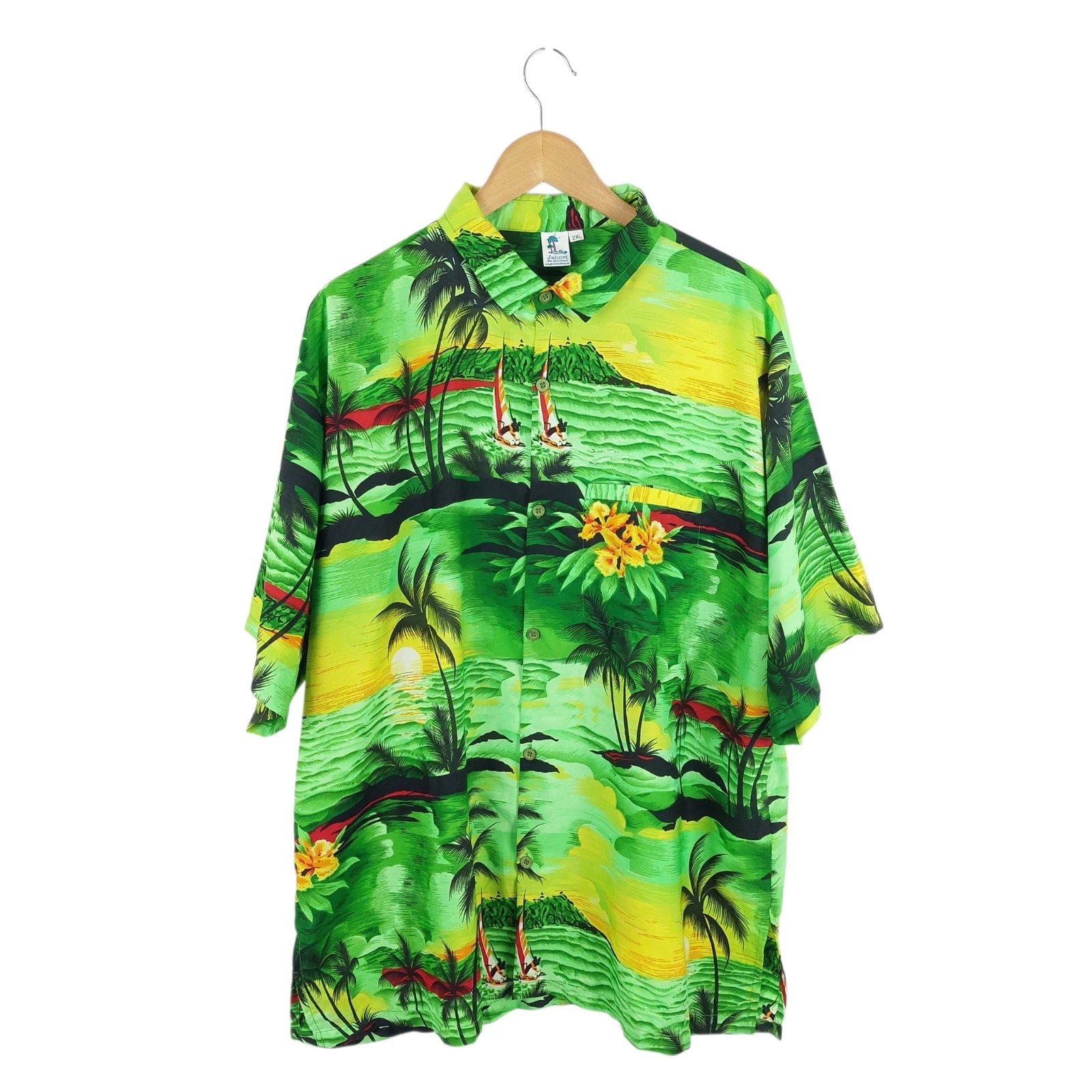 Jahnvi Men's Green Floral Sailboat Shirt Size 2XL XXL