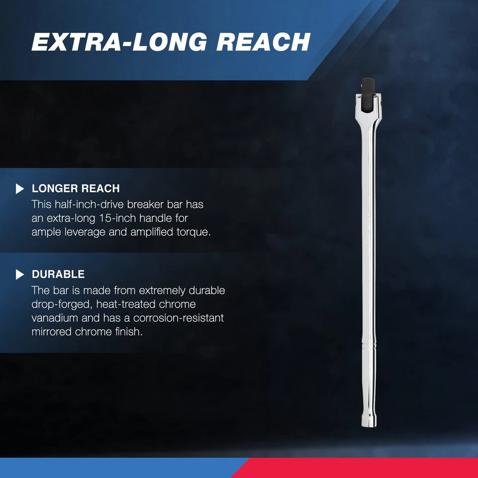 00206A 1/2" Breaker Bar, 1/2-Inch Drive 24-Inch Breaker Bar, Flex Head Chrome... - Image 2 of 4