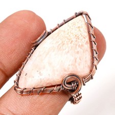 Scolecite Gemstone Handmade Wedding Gift Wire Wrap Copper Jewelry Ring 10" PG 52