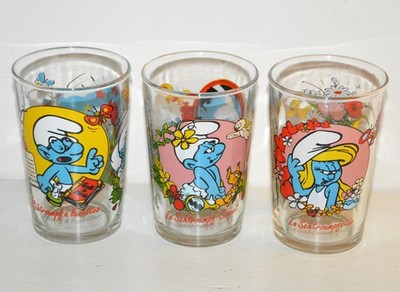 Konvolut 3 alte Senfgläser SCHLÜMPFE BD PEYO Vintage Amora VMC 1996