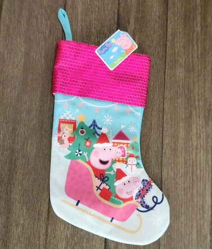 Peppa Pig Faux Sequin Trim Pink Christmas Holiday Stocking 15" New