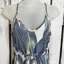 Husk Ary Tropical Leaf Maxi Dress Long V-Neck Drawstring Sundress Pockets Boho