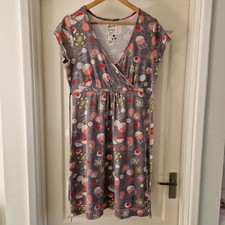 Mantaray Size 14 Dress Cotton Grey Pink Tie Back