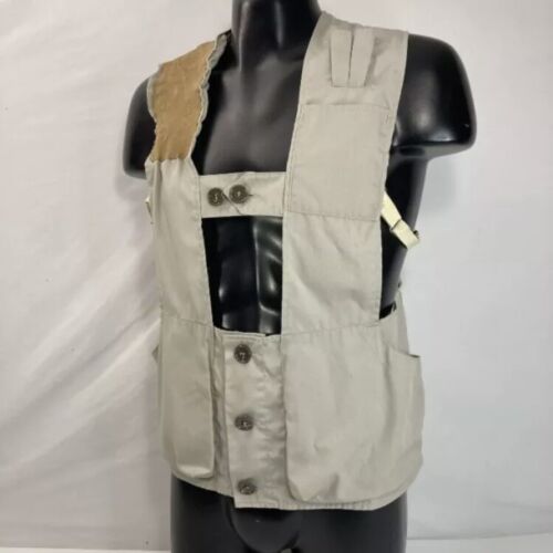 Vintage Bob Allen Full Mesh Back Shooting Vest Sz M Beige w Leather Shoulder Pad - Picture 20 of 21