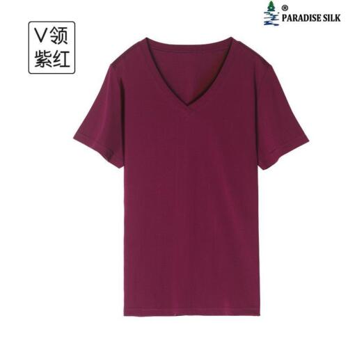 Camiseta suelta con base tejida de seda/algodón para mujer verano manga corta V N... - Imagen 9 de 9
