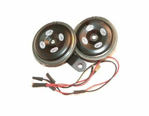 Strong Tone Horn Set Pair Genuine Hella 12v Black Agro Tractor Long Life ECs - Picture 2 of 4