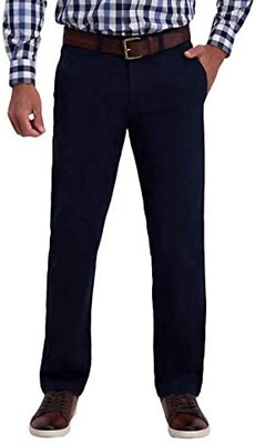 Haggar Stretch Straight Wrinkle Resistant Chino Pants w/Flex Waist-Black-32x32