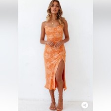 Rosedress Burnt Orange Floral Cowl Neck Midi Slip Dress - Size S, New with Tags