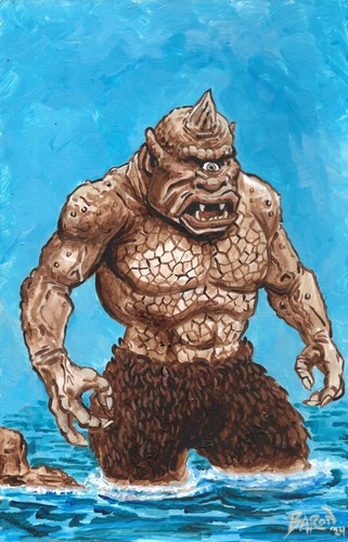 The 7th Voyage Of Sinbad...Cyclops..original acrylic paint illustration