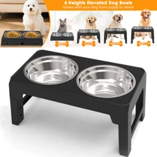 Elevated Dog Bowl Pet Feeder Stainless Steel Raised Food Water Stand w/ 2 Bowls