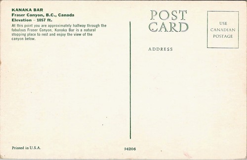 Kanaka Bar - Fraser Canyon, British Columbia, Canada - Postcard Unposted - Bild 2 von 2