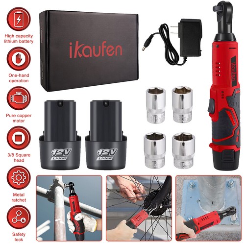Ikaufen Electric Cordless Ratchet 3/8" Right Angle Wrench Impact Power Tool 12V