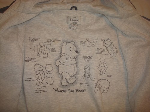 Vintage The Disney Store Winnie The Pooh 1966 Art Sketch Navy Hooded Jacket Med - Picture 3 of 8