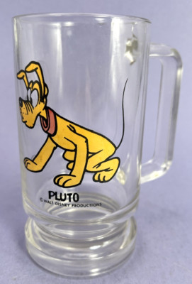 Vintage Walt Disney Pluto Dog 5'' Glass Cup Mug 1980's