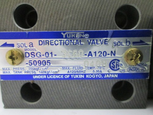 YUKEN DSG-01-3C60-A120-N-50905 SOLENOID DIRECTIONAL CONTROL VALVE HYDRAULIC *NEW - Bild 3 von 3