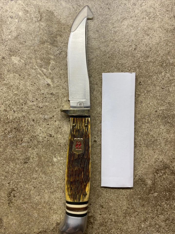 Cuchillo de hoja fija Kissing Crane hueso ámbar Full Tang KC5477 funda de cuero Foto 2 de 4