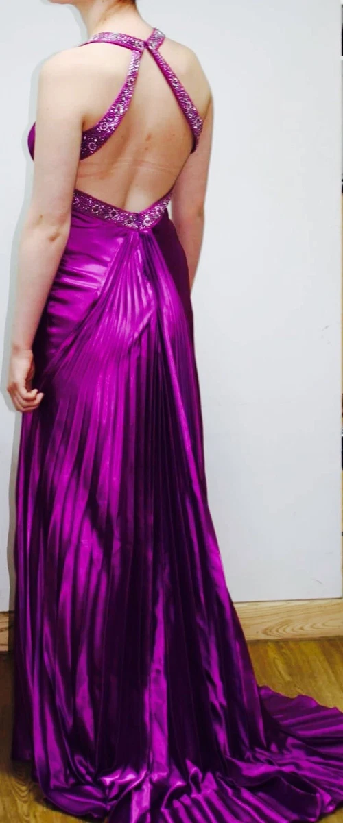 fern green bridesmaid dress Magenta Satin Mermaid Halter Ruching Prom Dress Long Slit Formal Dress –  DressTok.co.uk main image 0